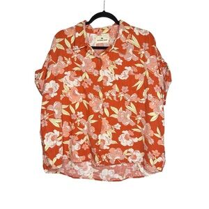 Womens XL 100% Cotton Floral Vacation Shirt Festival Boho Button-Front Top cool